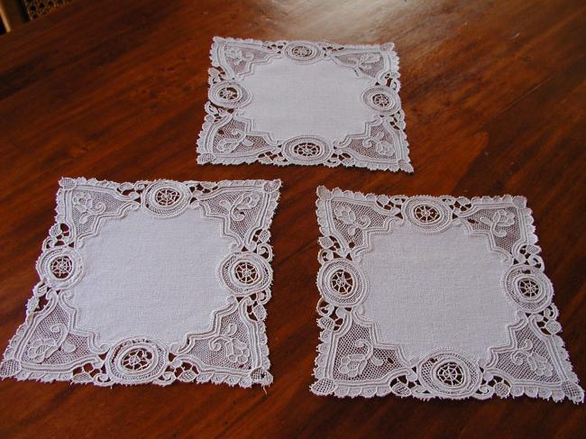 3 lovely Venezia lace edging doilies 1900