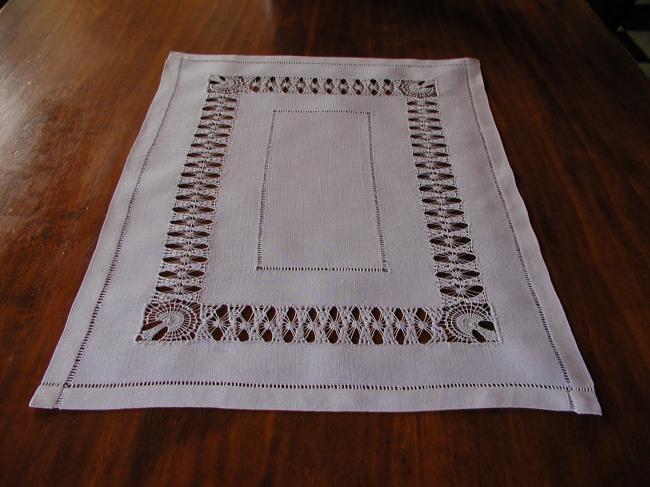 Lovely oblong trolley mat or table centre with drawn thread and Tenerife works