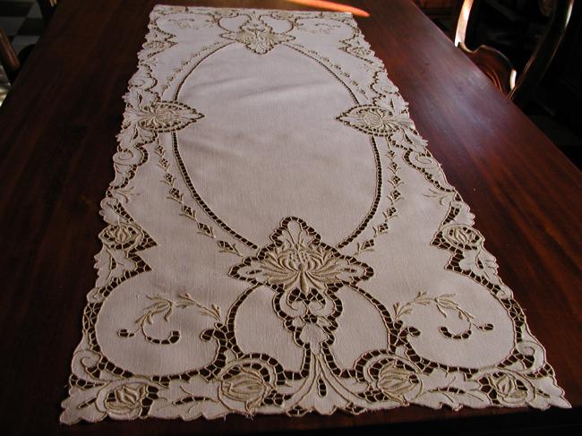 Gorgeous set of one large runner and 8 table mats in Madeira embroideries