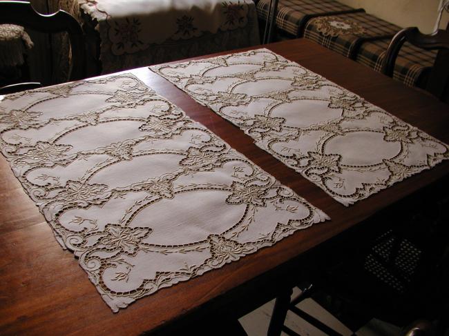 Gorgeous set of one large runner and 8 table mats in Madeira embroideries