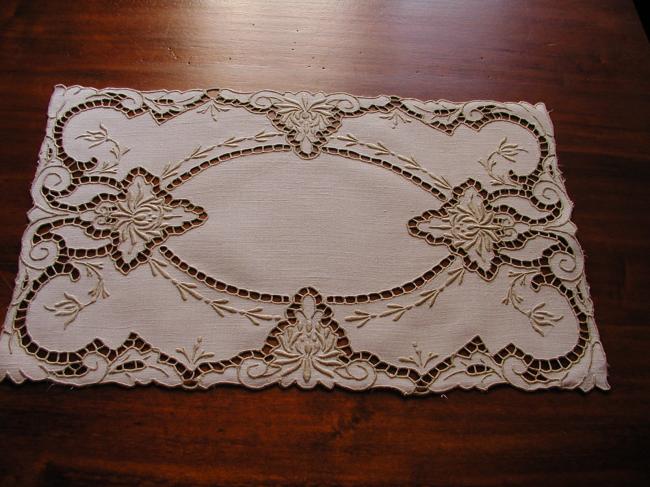 Gorgeous set of one large runner and 8 table mats in Madeira embroideries