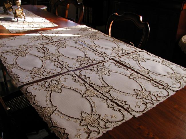 Gorgeous set of one large runner and 8 table mats in Madeira embroideries