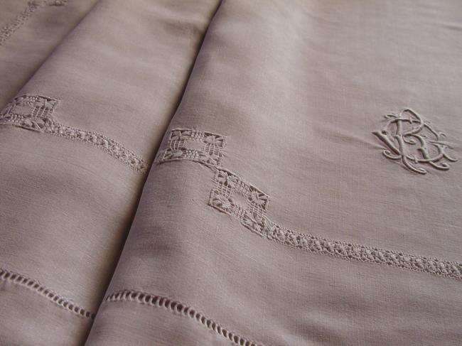 Beautiful sheet with lots of drawn threadworks and monogram CR