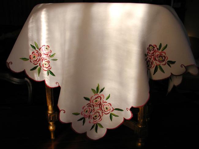 Stunning and breathtaking tablecloth with beautiful embroidered roses.