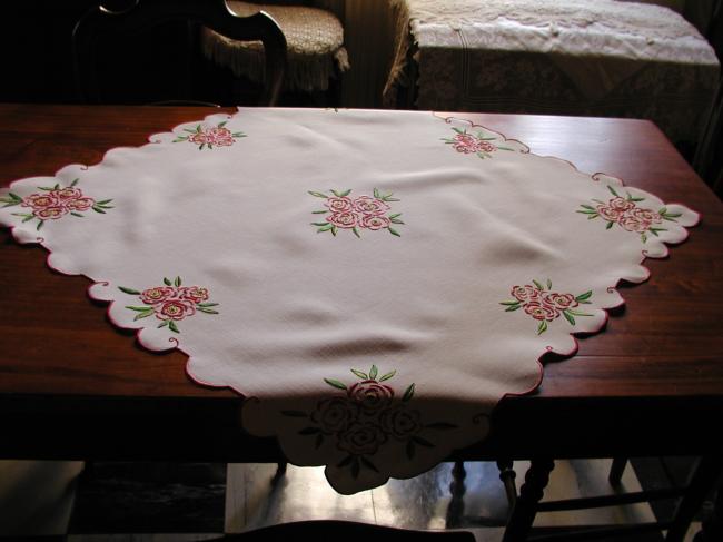 Stunning and breathtaking tablecloth with beautiful embroidered roses.