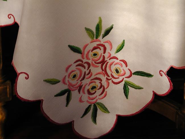 Stunning and breathtaking tablecloth with beautiful embroidered roses.