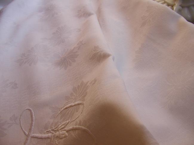 Romantic duvet cover in damask with stylish daisies pattern, mono LL