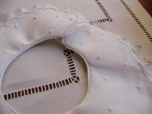 Lovely double baby bib with hand-embroidered lily of valley & Valenciennes lace