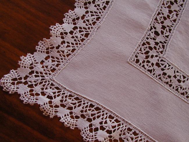 Very large table runner with Cluny lace inserts