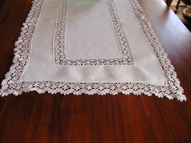 Very large table runner with Cluny lace inserts