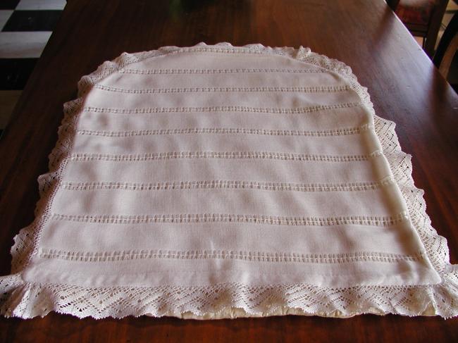 Lovely cover pram with drawn thread works and bobbin lace edging