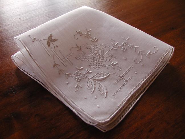 Gorgeous handkerchief with handsome handmade embroideries