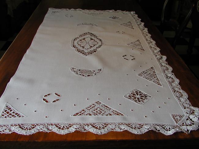 Wonderful chest board with inserts of Cluny lace and Richelieu embroideries