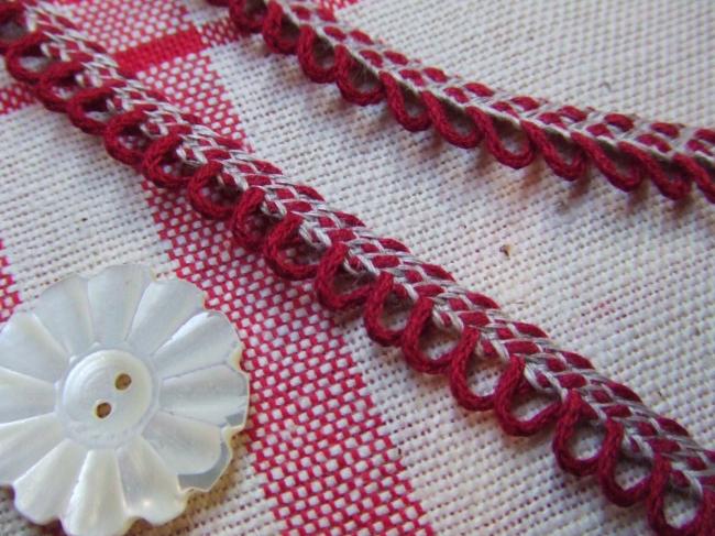 Romantique ruban boucles tressé en lin naturel et coton rouge médoc (10mm)