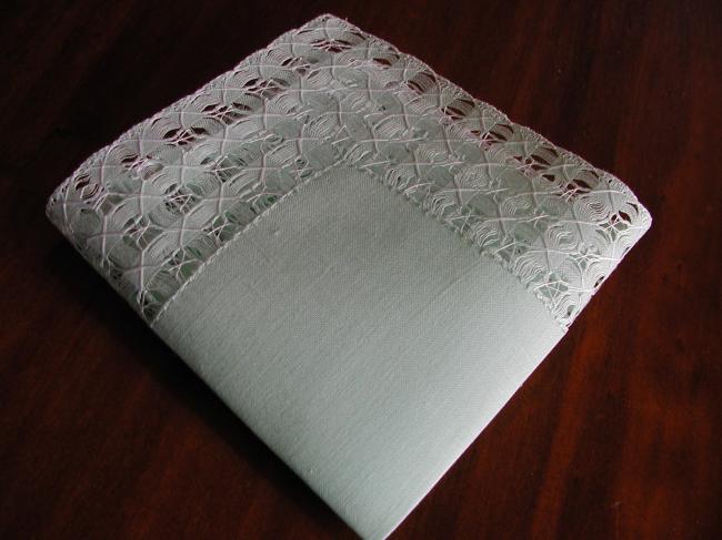 Lovely drawn thread work square doily in very light green colour