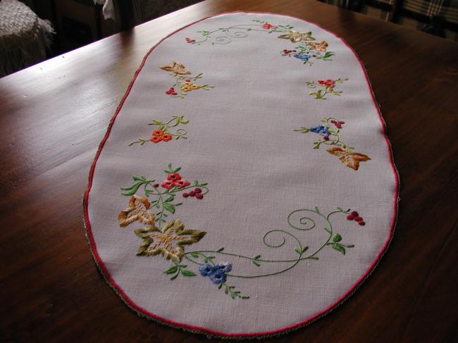 Gorgeous embroidered spring flowers table runner