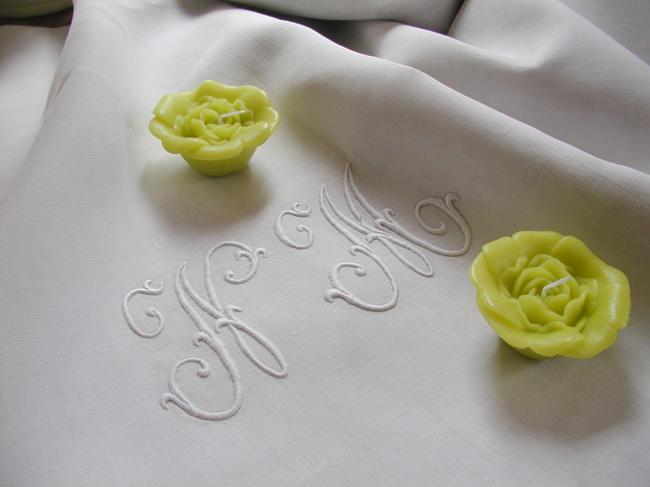 Lovely heavy linen sheet with drawn thread work and monogram NM