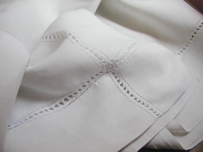 Lovely heavy linen sheet with drawn thread work and monogram NM