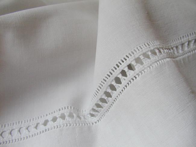 Lovely heavy linen sheet with drawn thread work and monogram NM