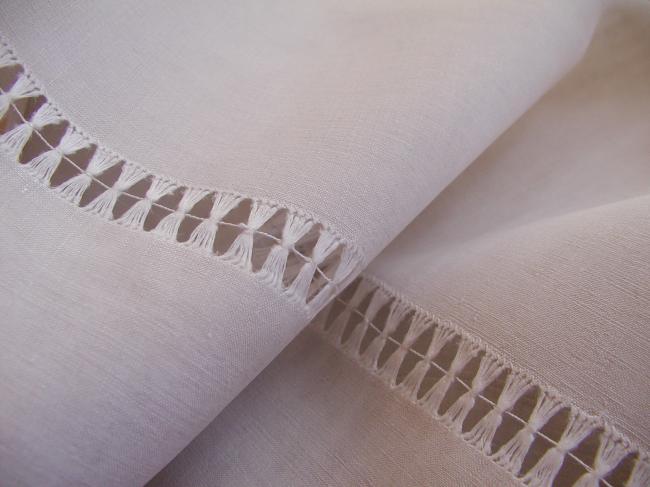 Sweet heavy linen sheet with drawn thread work and monogram NM