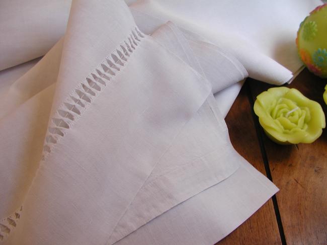 Sweet heavy linen sheet with drawn thread work and monogram NM