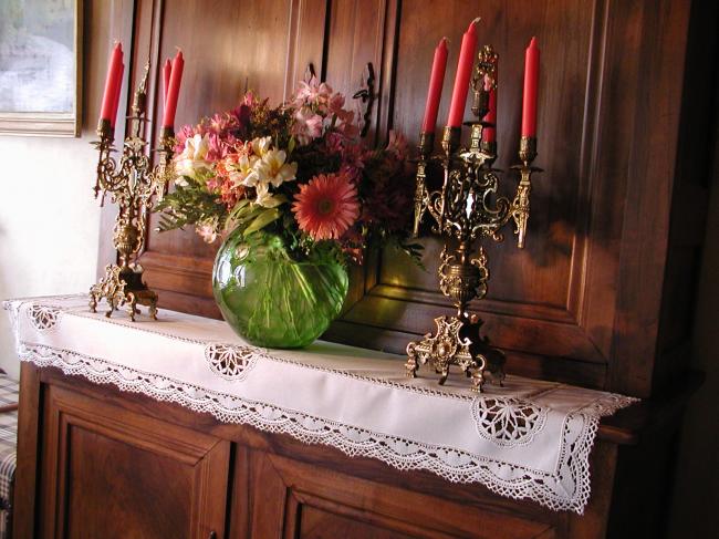 Lovely mantelpiece top with inserts of lace