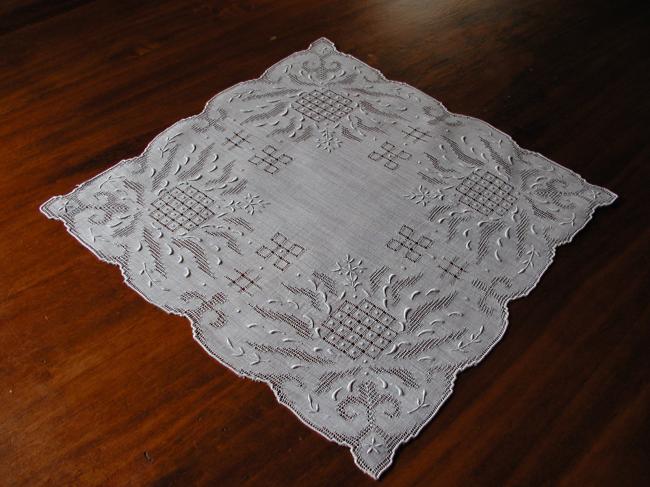 Stunning drawn thread worked and embroidered handkerchief