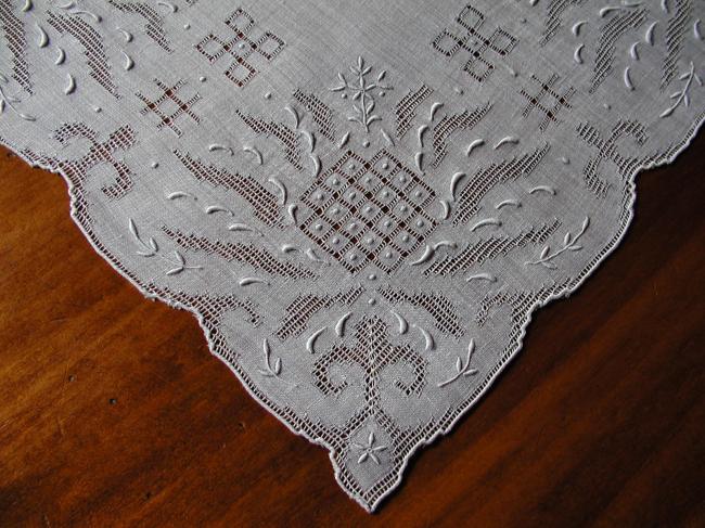 Stunning drawn thread worked and embroidered handkerchief