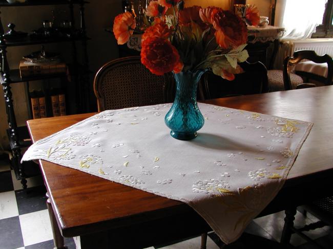 Charming tablecloth with lavish  embroidered hortensias flowers