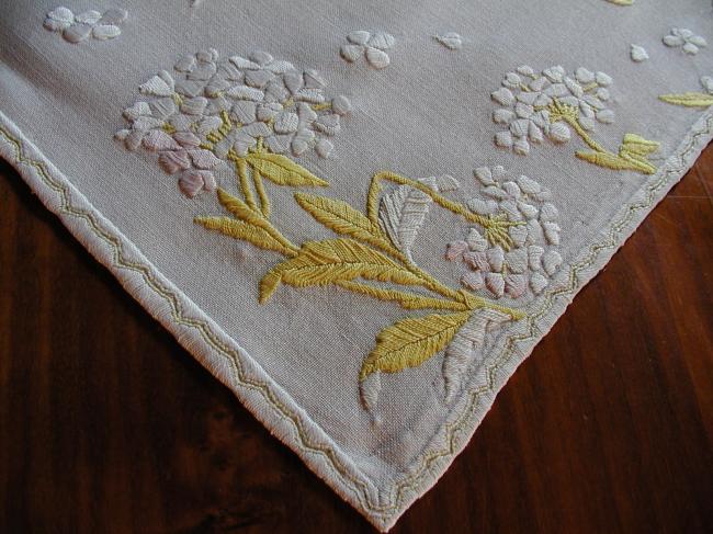 Charming tablecloth with lavish  embroidered hortensias flowers