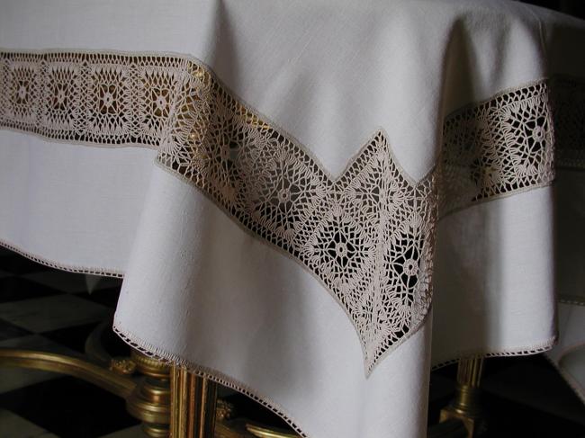 Really pretty tablecloth with inserts of crochet lace
