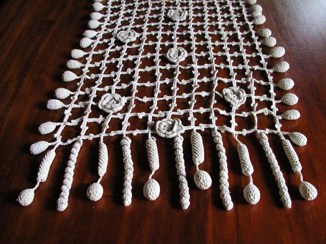 Lovely crochet d'art lace table runner with lots of tassels