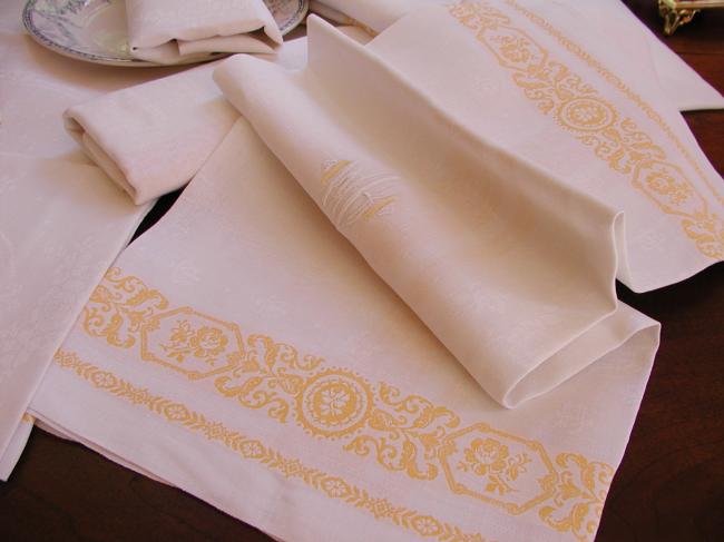 Lovely 11 serviettes in damask silk and linen with monogram WB
