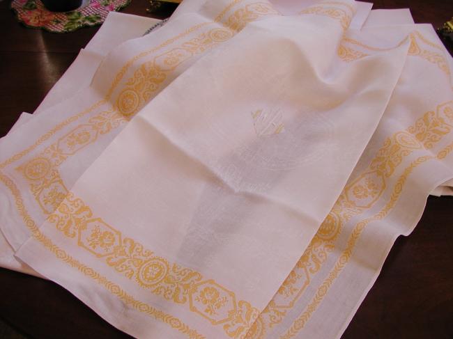 Lovely 11 serviettes in damask silk and linen with monogram WB
