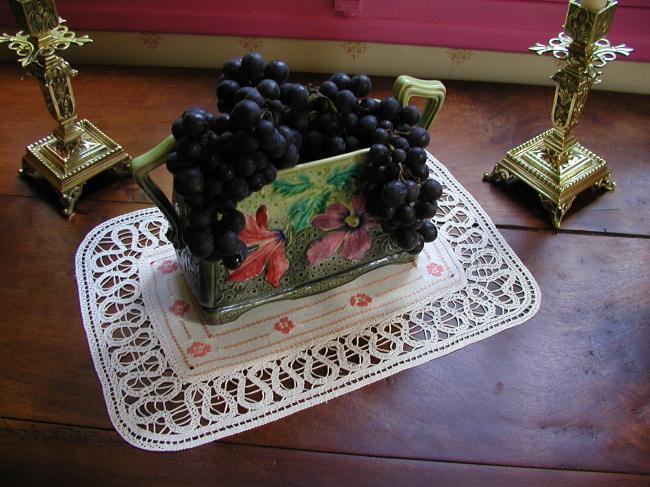 Charming petit point table centre with Renaissance lace