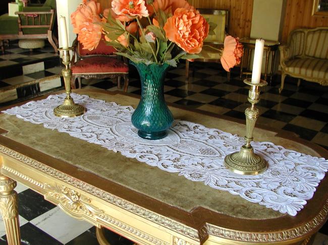 Stunning table runner in rich Madeira embroidery