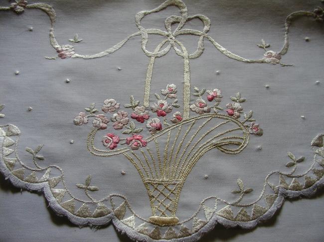 Superb silk night case with magnificient embroidered basket of flowers