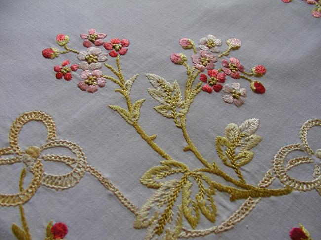 Stunning silk embroidered table runner or table centre with carnation flowers