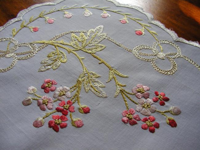 Stunning silk embroidered table runner or table centre with carnation flowers