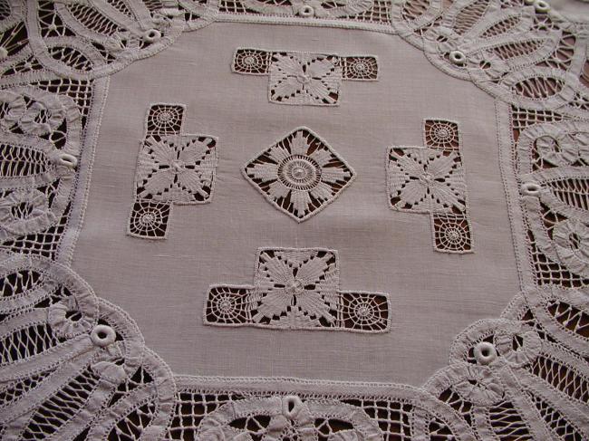 Magnificient Battenburg tape lace and Tenerife inserts large table centre