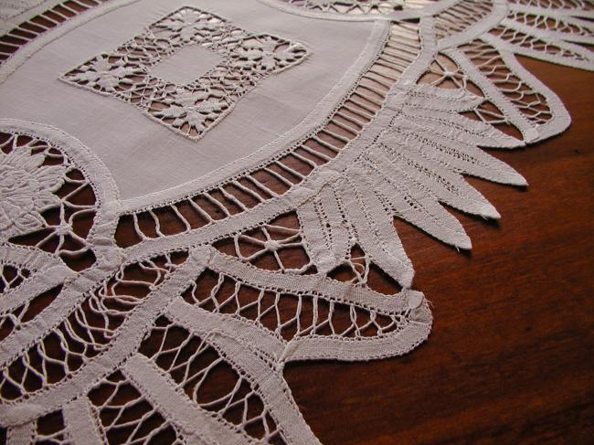 Lovely table runner with Battenburg tape lace and drawnthread works