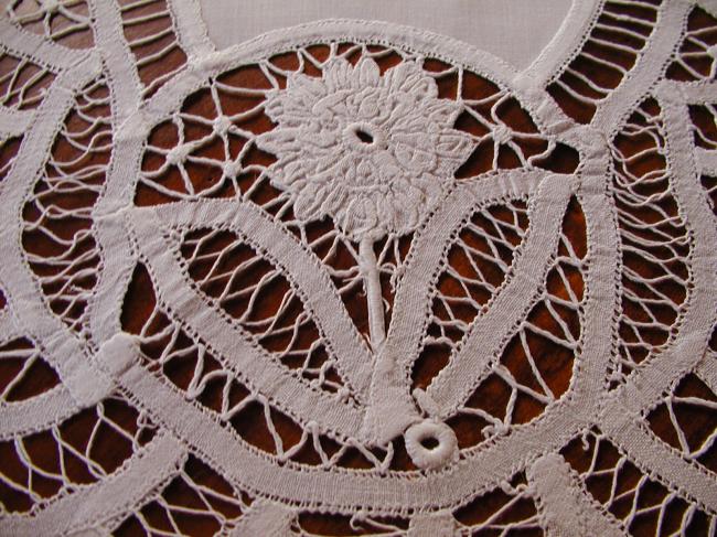 Lovely table runner with Battenburg tape lace and drawnthread works