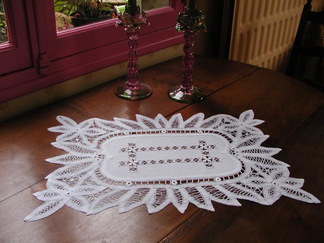 Gorgeous oblong table centre with Battenburg and drawn thread works