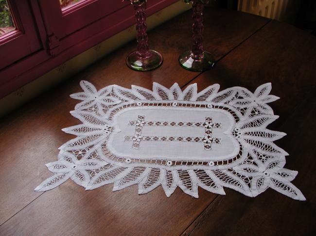 Gorgeous oblong table centre with Battenburg and drawn thread works