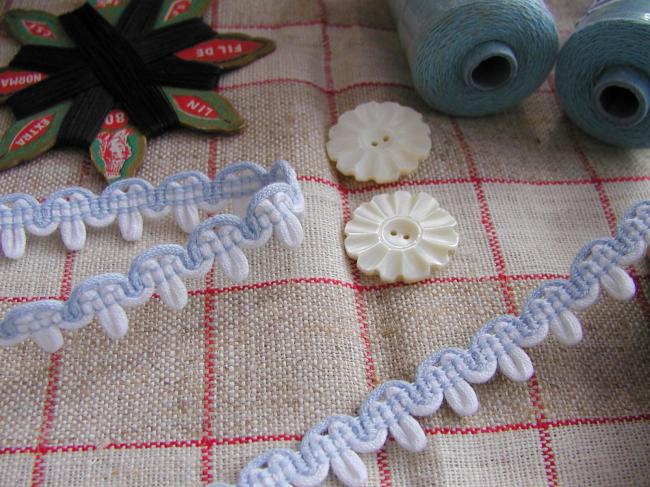 Très gracieux croquet à boucles en coton, bleu ciel & blanc 15mm