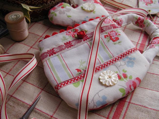 Joli ruban en coton tissé de rayures, blanc et rouge  (10mm)