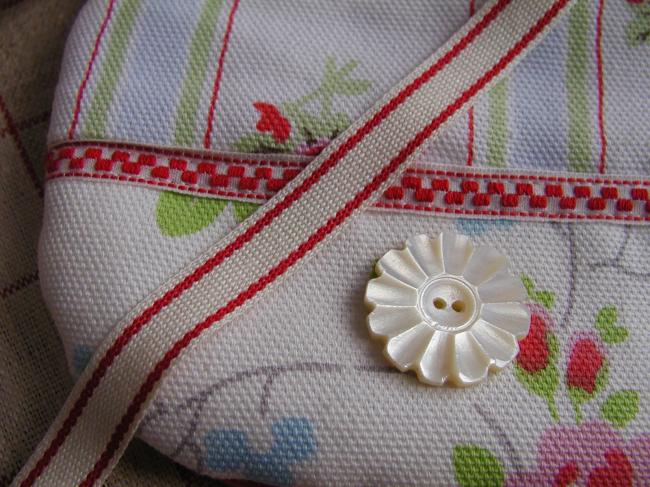 Joli ruban en coton tissé de rayures, blanc et rouge  (10mm)