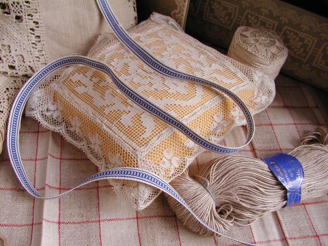 Joli ruban en coton tissé de rayures, blanc et bleu franc (10mm)