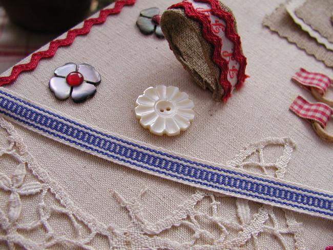 Joli ruban en coton tissé de rayures, blanc et bleu franc (10mm)