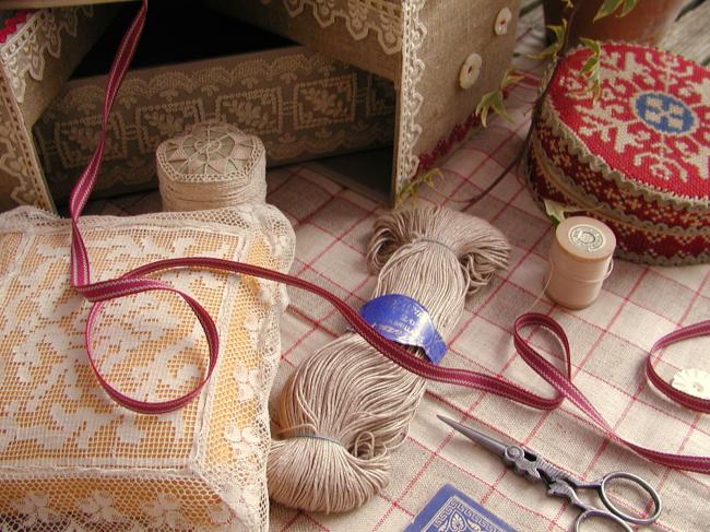 Joli ruban en coton tissé de rayures, médoc et grége  (8mm)